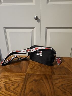 Love Brighton Black Crossbody Belt Bag with Heart Strap NWT